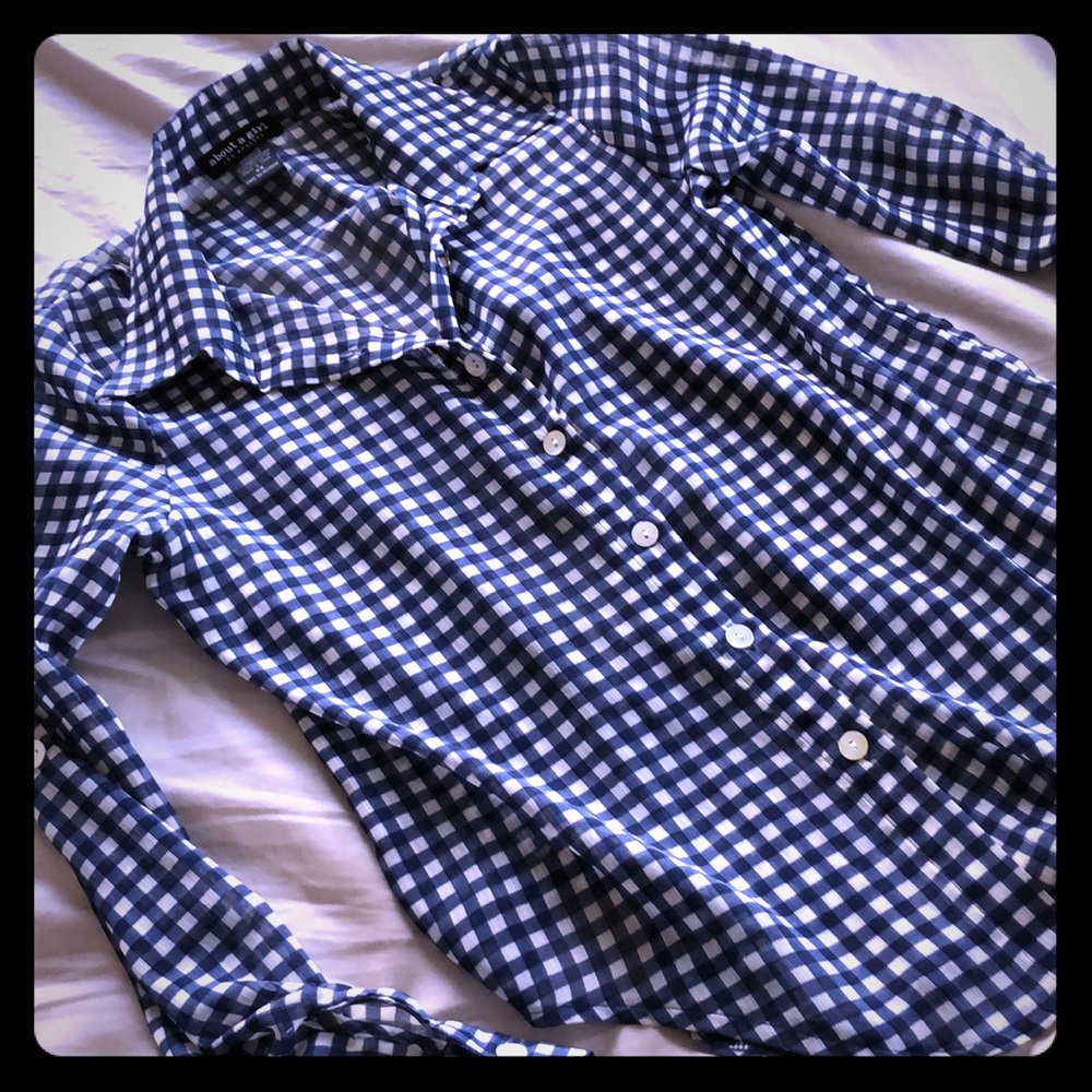 Blue White Gingham Cottagecore‎ Picnic Top Sheer Lightweight Summer Shirt
